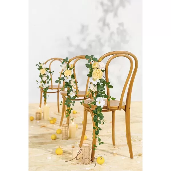 imageLings Moment Fall 10pcs Wedding Chair Decorations Aisle Floral Swag Artificial Pew Flowers Hanging Garland White ampamp Beige For Ceremony Reception Church Rose Floral Faux Arrangement Party Outdoor DecorCreamy Yellow