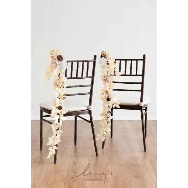 imageLings Moment Fall 10pcs Wedding Chair Decorations Aisle Floral Swag Artificial Pew Flowers Hanging Garland White ampamp Beige For Ceremony Reception Church Rose Floral Faux Arrangement Party Outdoor DecorWhite  Beige