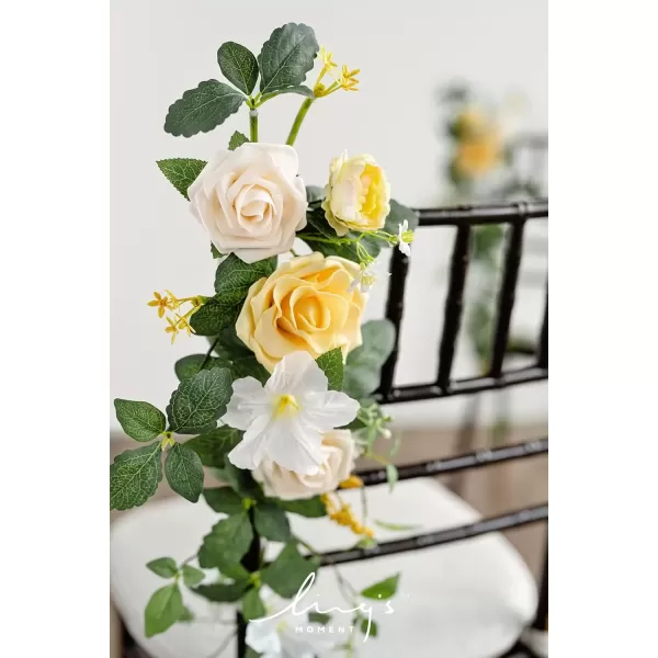 imageLings Moment Fall 10pcs Wedding Chair Decorations Aisle Floral Swag Artificial Pew Flowers Hanging Garland White ampamp Beige For Ceremony Reception Church Rose Floral Faux Arrangement Party Outdoor DecorCreamy Yellow