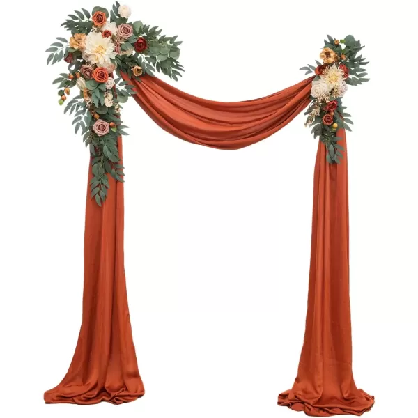 imageLings Moment Fall Hanging Wedding Arch Flowers Kit Pack of 4 2pcs Arbor Artificial Flower Arrangement 2 Drapes Ceremony Rose Backdrop Brunt Orange Terracotta Floral Party Autumn Outdoor Decor