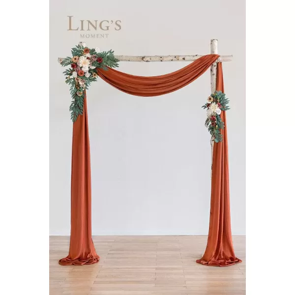 imageLings Moment Fall Hanging Wedding Arch Flowers Kit Pack of 4 2pcs Arbor Artificial Flower Arrangement 2 Drapes Ceremony Rose Backdrop Brunt Orange Terracotta Floral Party Autumn Outdoor Decor