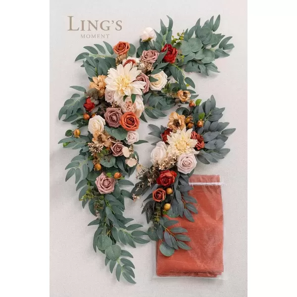 imageLings Moment Fall Hanging Wedding Arch Flowers Kit Pack of 4 2pcs Arbor Artificial Flower Arrangement 2 Drapes Ceremony Rose Backdrop Brunt Orange Terracotta Floral Party Autumn Outdoor Decor