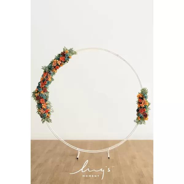 imageLings Moment Fall Wedding Arch Artificial Flowers Ceremony Backdrop 4 Swags of Rose Arbor Decorations Orange White Outdoor Hanging Party Reception Floral Garland Arrangement DecorDark Teal  Burnt Orange