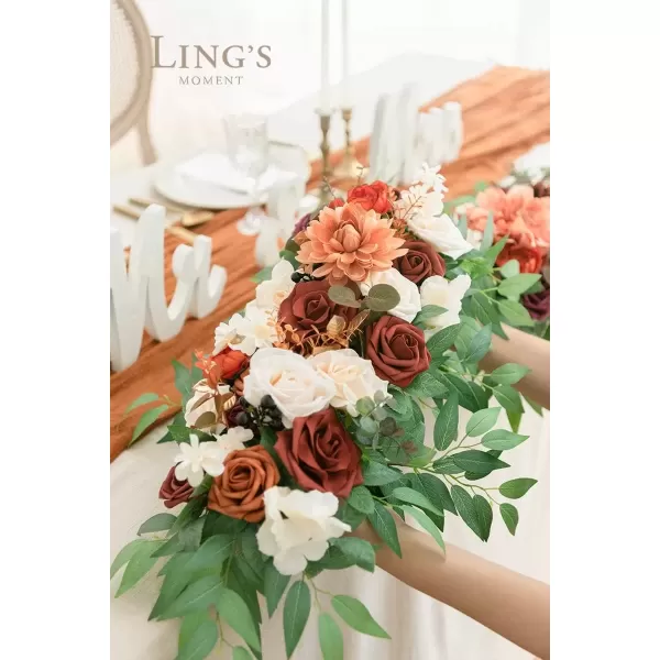 imageLings Moment Fall Wedding Arch Artificial Flowers Ceremony Backdrop 4 Swags of Rose Arbor Decorations Orange White Outdoor Hanging Party Reception Floral Garland Arrangement DecorSunset Terracotta