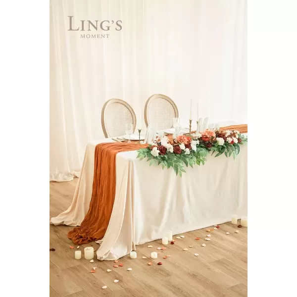 imageLings Moment Fall Wedding Arch Artificial Flowers Ceremony Backdrop 4 Swags of Rose Arbor Decorations Orange White Outdoor Hanging Party Reception Floral Garland Arrangement DecorSunset Terracotta