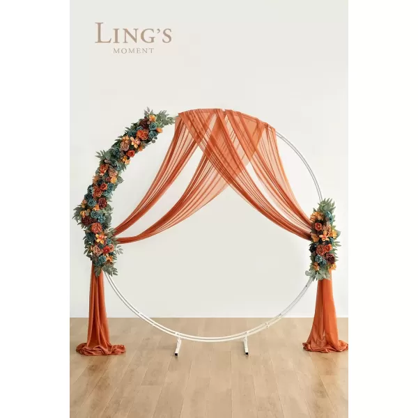 imageLings Moment Fall Wedding Arch Artificial Flowers Ceremony Backdrop 4 Swags of Rose Arbor Decorations Orange White Outdoor Hanging Party Reception Floral Garland Arrangement DecorDark Teal  Burnt Orange