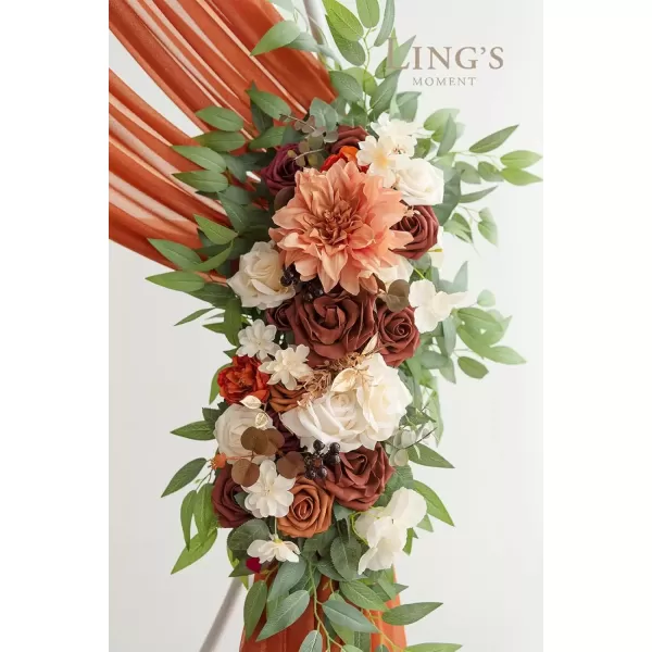 imageLings Moment Fall Wedding Arch Artificial Flowers Ceremony Backdrop 4 Swags of Rose Arbor Decorations Orange White Outdoor Hanging Party Reception Floral Garland Arrangement DecorSunset Terracotta