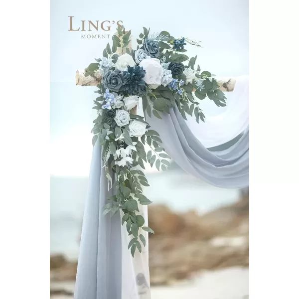 imageLings Moment Gold Christmas Artificial Wedding Arch Flowers Kit Pack of 4 2pcs Hanging Flower Arrangement 2pcs Chiffon Drapes Ceremony Reception Rose Arbor Backdrop Floral Party Outdoor DecorationsDusty Blue  Navy