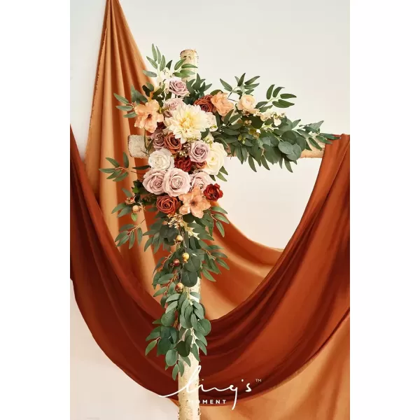 imageLings Moment Gold Christmas Artificial Wedding Arch Flowers Kit Pack of 4 2pcs Hanging Flower Arrangement 2pcs Chiffon Drapes Ceremony Reception Rose Arbor Backdrop Floral Party Outdoor DecorationsSunset Terracotta New