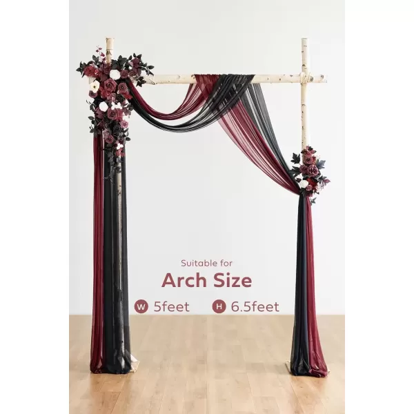 imageLings Moment Gold Christmas Artificial Wedding Arch Flowers Kit Pack of 4 2pcs Hanging Flower Arrangement 2pcs Chiffon Drapes Ceremony Reception Rose Arbor Backdrop Floral Party Outdoor DecorationsBlack  Burgundy