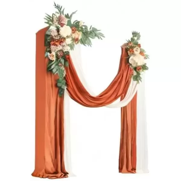 imageLings Moment Gold Christmas Artificial Wedding Arch Flowers Kit Pack of 4 2pcs Hanging Flower Arrangement 2pcs Chiffon Drapes Ceremony Reception Rose Arbor Backdrop Floral Party Outdoor DecorationsSunset Terracotta New