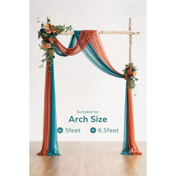 imageLings Moment Gold Christmas Artificial Wedding Arch Flowers Kit Pack of 4 2pcs Hanging Flower Arrangement 2pcs Chiffon Drapes Ceremony Reception Rose Arbor Backdrop Floral Party Outdoor DecorationsDark Teal  Burnt Orange