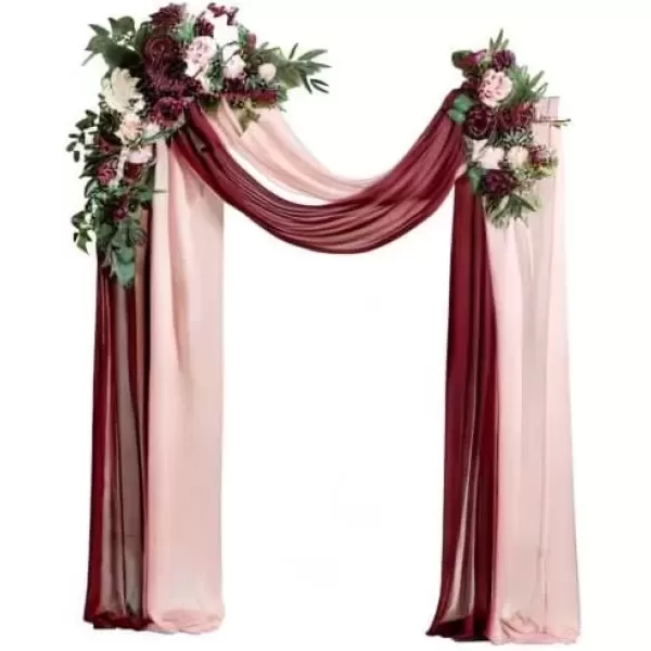 imageLings Moment Gold Christmas Artificial Wedding Arch Flowers Kit Pack of 4 2pcs Hanging Flower Arrangement 2pcs Chiffon Drapes Ceremony Reception Rose Arbor Backdrop Floral Party Outdoor DecorationsMarsala  Blush 01