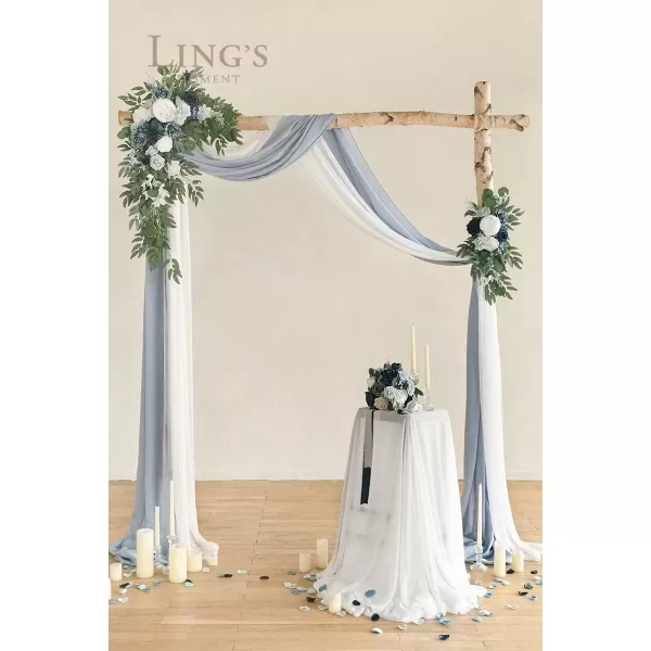 imageLings Moment Gold Christmas Artificial Wedding Arch Flowers Kit Pack of 4 2pcs Hanging Flower Arrangement 2pcs Chiffon Drapes Ceremony Reception Rose Arbor Backdrop Floral Party Outdoor DecorationsDusty Blue  Navy