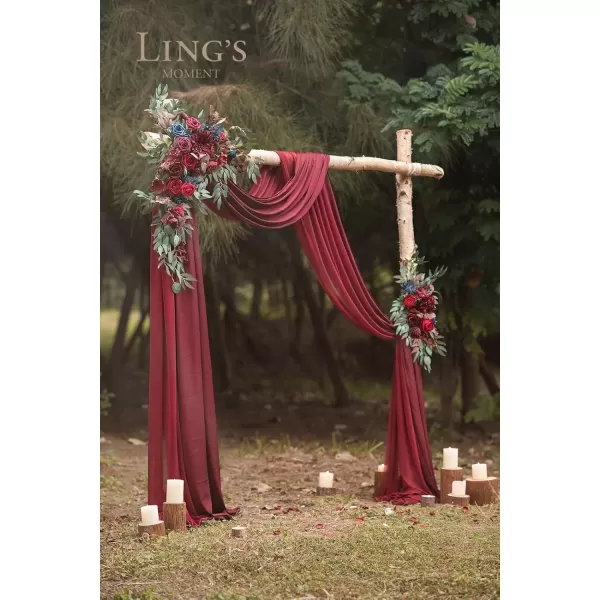 imageLings Moment Gold Christmas Artificial Wedding Arch Flowers Kit Pack of 4 2pcs Hanging Flower Arrangement 2pcs Chiffon Drapes Ceremony Reception Rose Arbor Backdrop Floral Party Outdoor DecorationsBurgundy  Navy