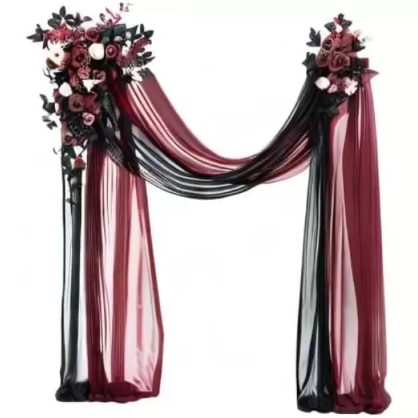 imageLings Moment Gold Christmas Artificial Wedding Arch Flowers Kit Pack of 4 2pcs Hanging Flower Arrangement 2pcs Chiffon Drapes Ceremony Reception Rose Arbor Backdrop Floral Party Outdoor DecorationsBlack  Burgundy