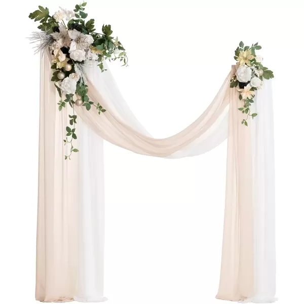 imageLings Moment Gold Christmas Artificial Wedding Arch Flowers Kit Pack of 4 2pcs Hanging Flower Arrangement 2pcs Chiffon Drapes Ceremony Reception Rose Arbor Backdrop Floral Party Outdoor DecorationsGold Champagne Christmas