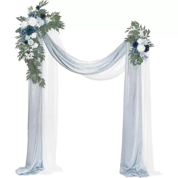 imageLings Moment Gold Christmas Artificial Wedding Arch Flowers Kit Pack of 4 2pcs Hanging Flower Arrangement 2pcs Chiffon Drapes Ceremony Reception Rose Arbor Backdrop Floral Party Outdoor DecorationsDusty Blue  Navy