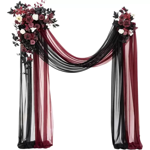 imageLings Moment Gold Christmas Artificial Wedding Arch Flowers Kit Pack of 4 2pcs Hanging Flower Arrangement 2pcs Chiffon Drapes Ceremony Reception Rose Arbor Backdrop Floral Party Outdoor DecorationsBlack  Burgundy