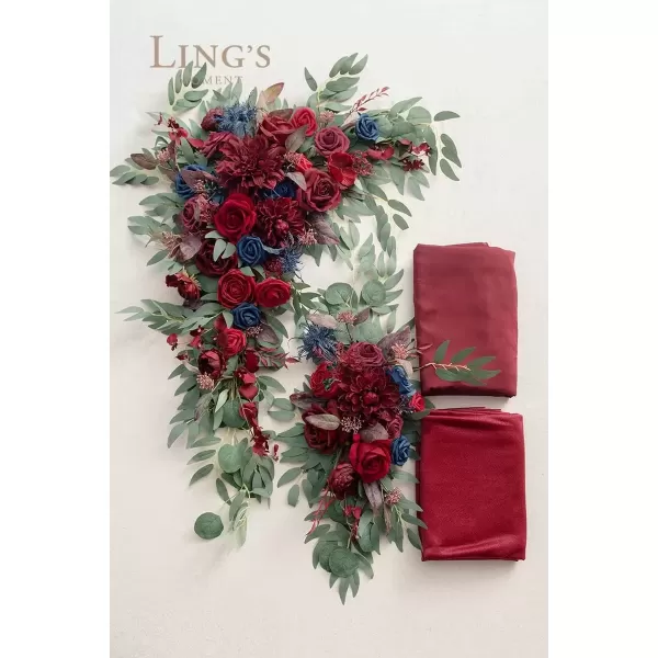 imageLings Moment Gold Christmas Artificial Wedding Arch Flowers Kit Pack of 4 2pcs Hanging Flower Arrangement 2pcs Chiffon Drapes Ceremony Reception Rose Arbor Backdrop Floral Party Outdoor DecorationsBurgundy  Navy