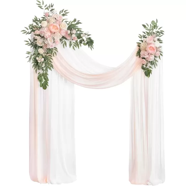 imageLings Moment Gold Christmas Artificial Wedding Arch Flowers Kit Pack of 4 2pcs Hanging Flower Arrangement 2pcs Chiffon Drapes Ceremony Reception Rose Arbor Backdrop Floral Party Outdoor DecorationsBlush  Cream