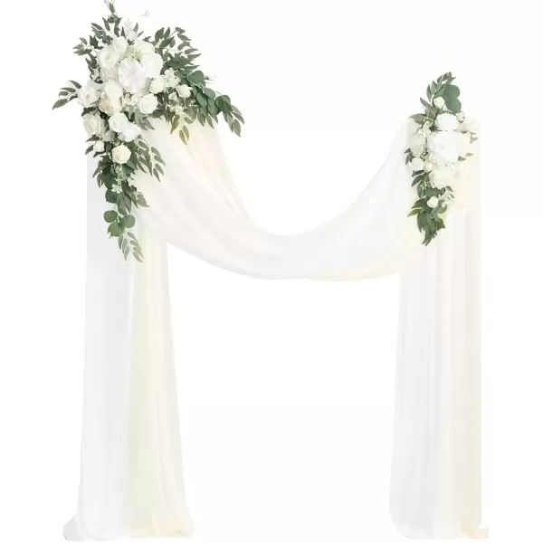 imageLings Moment Gold Christmas Artificial Wedding Arch Flowers Kit Pack of 4 2pcs Hanging Flower Arrangement 2pcs Chiffon Drapes Ceremony Reception Rose Arbor Backdrop Floral Party Outdoor DecorationsWhite  Sage