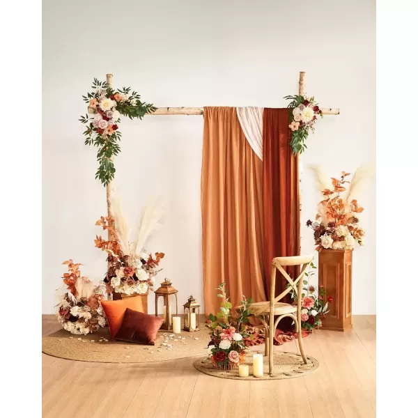 imageLings Moment Gold Christmas Artificial Wedding Arch Flowers Kit Pack of 4 2pcs Hanging Flower Arrangement 2pcs Chiffon Drapes Ceremony Reception Rose Arbor Backdrop Floral Party Outdoor DecorationsSunset Terracotta New