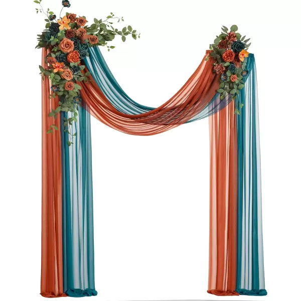 imageLings Moment Gold Christmas Artificial Wedding Arch Flowers Kit Pack of 4 2pcs Hanging Flower Arrangement 2pcs Chiffon Drapes Ceremony Reception Rose Arbor Backdrop Floral Party Outdoor DecorationsDark Teal  Burnt Orange