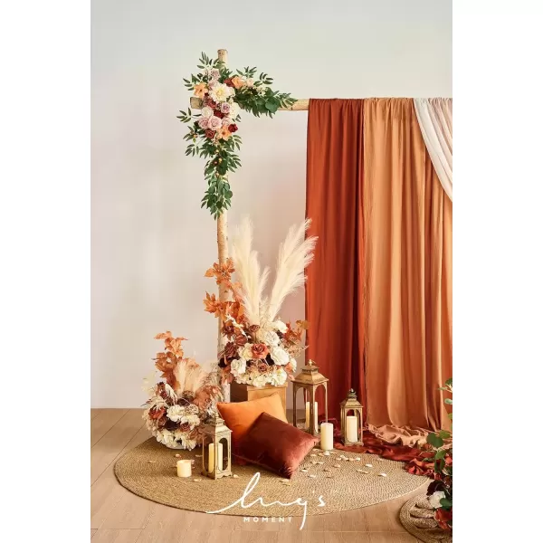 imageLings Moment Gold Christmas Artificial Wedding Arch Flowers Kit Pack of 4 2pcs Hanging Flower Arrangement 2pcs Chiffon Drapes Ceremony Reception Rose Arbor Backdrop Floral Party Outdoor DecorationsSunset Terracotta New