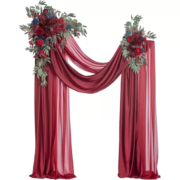 imageLings Moment Gold Christmas Artificial Wedding Arch Flowers Kit Pack of 4 2pcs Hanging Flower Arrangement 2pcs Chiffon Drapes Ceremony Reception Rose Arbor Backdrop Floral Party Outdoor DecorationsBurgundy  Navy