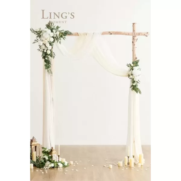 imageLings Moment Gold Christmas Artificial Wedding Arch Flowers Kit Pack of 4 2pcs Hanging Flower Arrangement 2pcs Chiffon Drapes Ceremony Reception Rose Arbor Backdrop Floral Party Outdoor DecorationsWhite  Sage