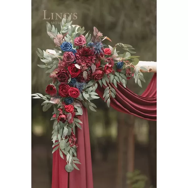 imageLings Moment Gold Christmas Artificial Wedding Arch Flowers Kit Pack of 4 2pcs Hanging Flower Arrangement 2pcs Chiffon Drapes Ceremony Reception Rose Arbor Backdrop Floral Party Outdoor DecorationsBurgundy  Navy