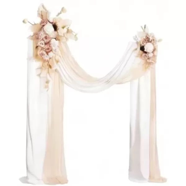 imageLings Moment Gold Christmas Artificial Wedding Arch Flowers Kit Pack of 4 2pcs Hanging Flower Arrangement 2pcs Chiffon Drapes Ceremony Reception Rose Arbor Backdrop Floral Party Outdoor DecorationsWhite  Beige  Gold