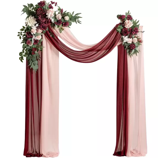 imageLings Moment Gold Christmas Artificial Wedding Arch Flowers Kit Pack of 4 2pcs Hanging Flower Arrangement 2pcs Chiffon Drapes Ceremony Reception Rose Arbor Backdrop Floral Party Outdoor DecorationsMarsala  Blush 01