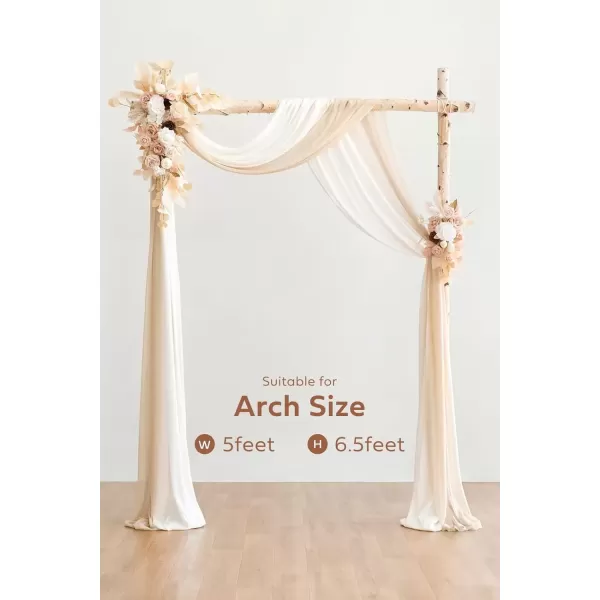 imageLings Moment Gold Christmas Artificial Wedding Arch Flowers Kit Pack of 4 2pcs Hanging Flower Arrangement 2pcs Chiffon Drapes Ceremony Reception Rose Arbor Backdrop Floral Party Outdoor DecorationsWhite  Beige  Gold