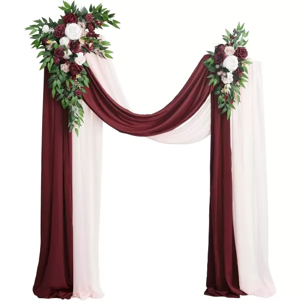 imageLings Moment Gold Christmas Artificial Wedding Arch Flowers Kit Pack of 4 2pcs Hanging Flower Arrangement 2pcs Chiffon Drapes Ceremony Reception Rose Arbor Backdrop Floral Party Outdoor DecorationsMarsala  Blush