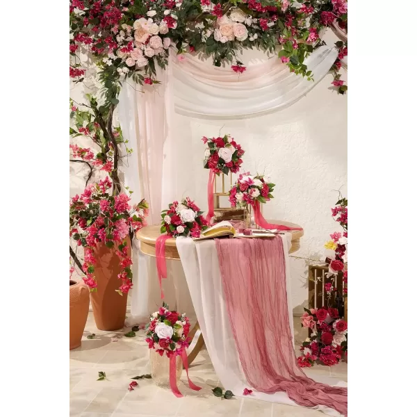 imageLings Moment Gold Christmas Artificial Wedding Arch Flowers Kit Pack of 4 2pcs Hanging Flower Arrangement 2pcs Chiffon Drapes Ceremony Reception Rose Arbor Backdrop Floral Party Outdoor DecorationsBlush  Cream