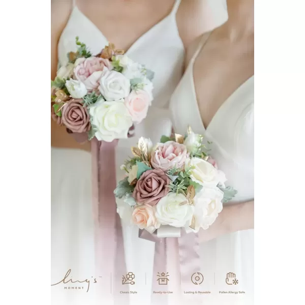 imageLings Moment Orange ampamp Lilac Bridesmaid Bouquet Set of 4 Wedding Bouquets for Bridesmaids 7 Inch Bridal Bouquets for Bridesmaids Wedding Ceremony Anniversary etcPkdusty Rose  Cream