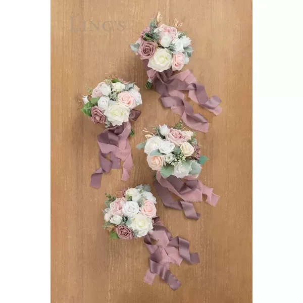 imageLings Moment Orange ampamp Lilac Bridesmaid Bouquet Set of 4 Wedding Bouquets for Bridesmaids 7 Inch Bridal Bouquets for Bridesmaids Wedding Ceremony Anniversary etcPkdusty Rose  Cream