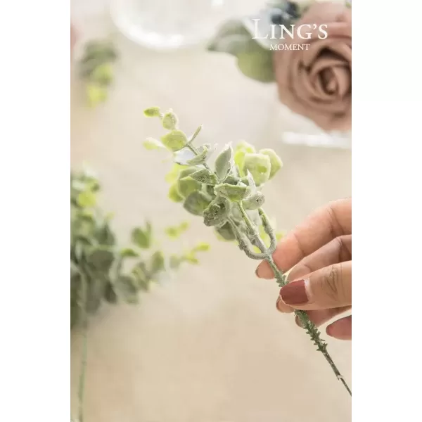 imageLings Moment Artificial Plants Eucalyptus Leaves Branches18Pcs 15quot Tall Fake Greenery Filler Decor wStems Realistic Texture Flocked Plants for Wedding BouquetsTable Centerpieces RoomOffice