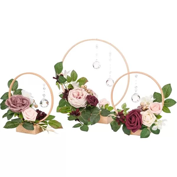 imageLings Moment Blush Pink Artificial Flowers Crystal Hoop Wreath Centerpieces for Sweetheart Table Head Table Ceremony Reception Decorations Assembled Set of 3Dusty Rose