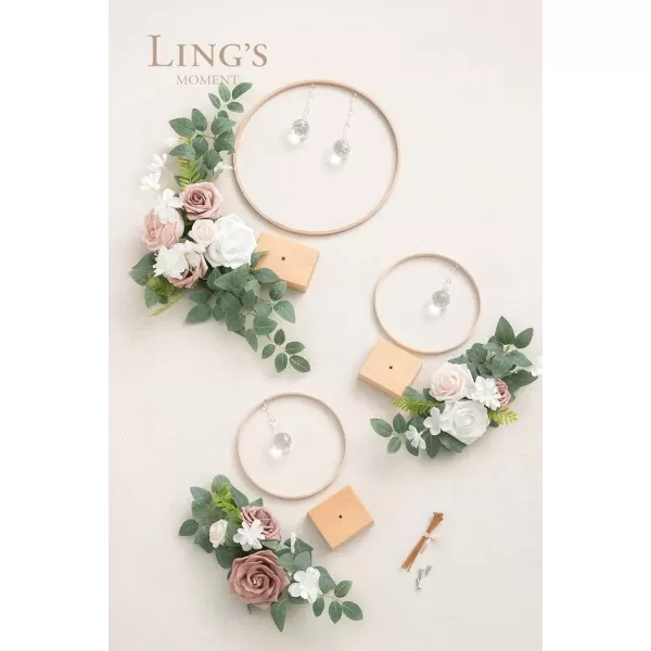 imageLings Moment Blush Pink Artificial Flowers Crystal Hoop Wreath Centerpieces for Sweetheart Table Head Table Ceremony Reception Decorations Assembled Set of 3Dusty Rose Cream