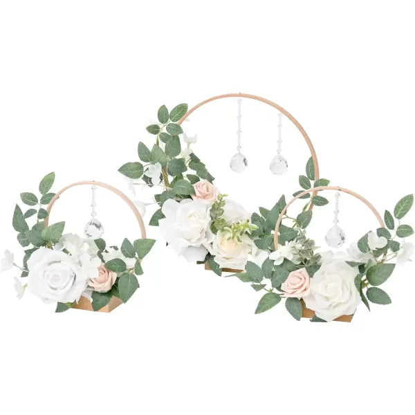 imageLings Moment Blush Pink Artificial Flowers Crystal Hoop Wreath Centerpieces for Sweetheart Table Head Table Ceremony Reception Decorations Assembled Set of 3White  Sage