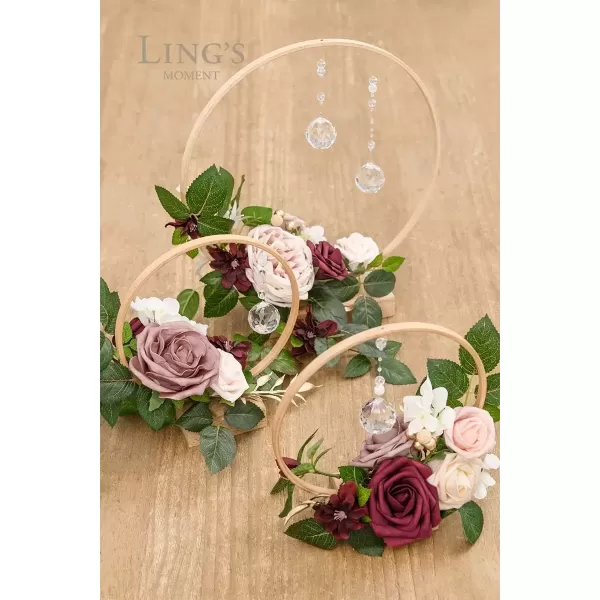 imageLings Moment Blush Pink Artificial Flowers Crystal Hoop Wreath Centerpieces for Sweetheart Table Head Table Ceremony Reception Decorations Assembled Set of 3Dusty Rose