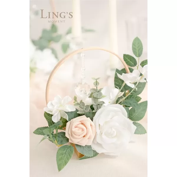 imageLings Moment Blush Pink Artificial Flowers Crystal Hoop Wreath Centerpieces for Sweetheart Table Head Table Ceremony Reception Decorations Assembled Set of 3White  Sage