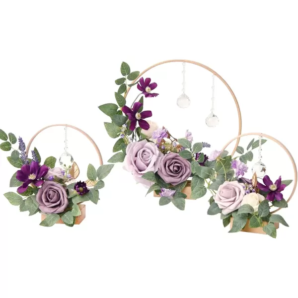 imageLings Moment Blush Pink Artificial Flowers Crystal Hoop Wreath Centerpieces for Sweetheart Table Head Table Ceremony Reception Decorations Assembled Set of 3Lilac  Gold