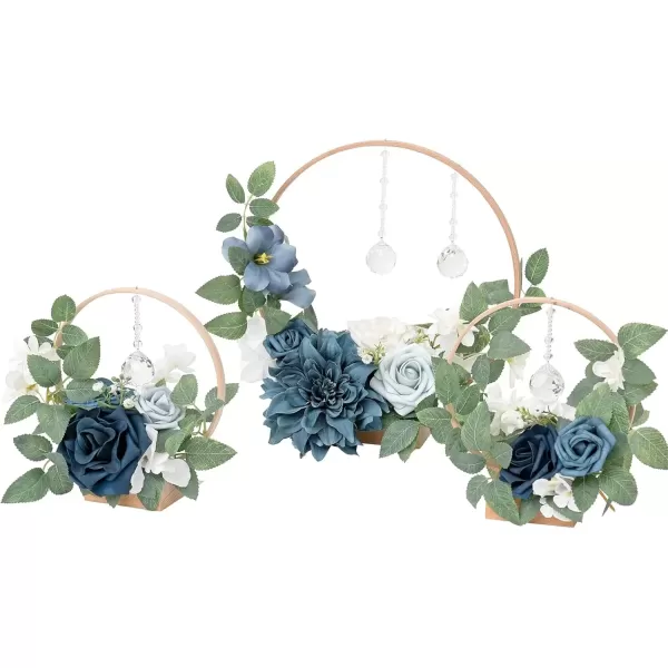 imageLings Moment Blush Pink Artificial Flowers Crystal Hoop Wreath Centerpieces for Sweetheart Table Head Table Ceremony Reception Decorations Assembled Set of 3Dusty Blue Navy