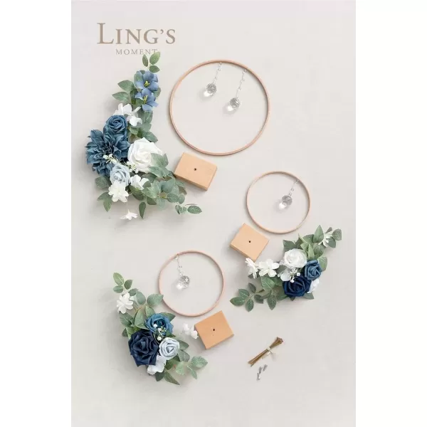 imageLings Moment Blush Pink Artificial Flowers Crystal Hoop Wreath Centerpieces for Sweetheart Table Head Table Ceremony Reception Decorations Assembled Set of 3Dusty Blue Navy