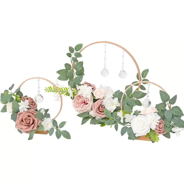 imageLings Moment Blush Pink Artificial Flowers Crystal Hoop Wreath Centerpieces for Sweetheart Table Head Table Ceremony Reception Decorations Assembled Set of 3Dusty Rose Cream