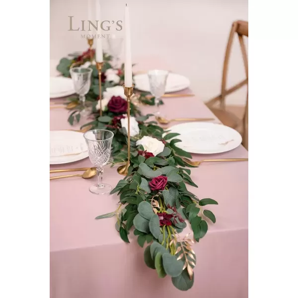 imageLings Moment Eucalyptus Flower Greenery Garland with Willow Leaves 2pcs 59ft Hanging Italian Ruscus Vines Rustic Wreath Swags for Table Centerpieces Wedding Arch Decor Marsala FlowersSage Green Eucalyptus and Willow Garland